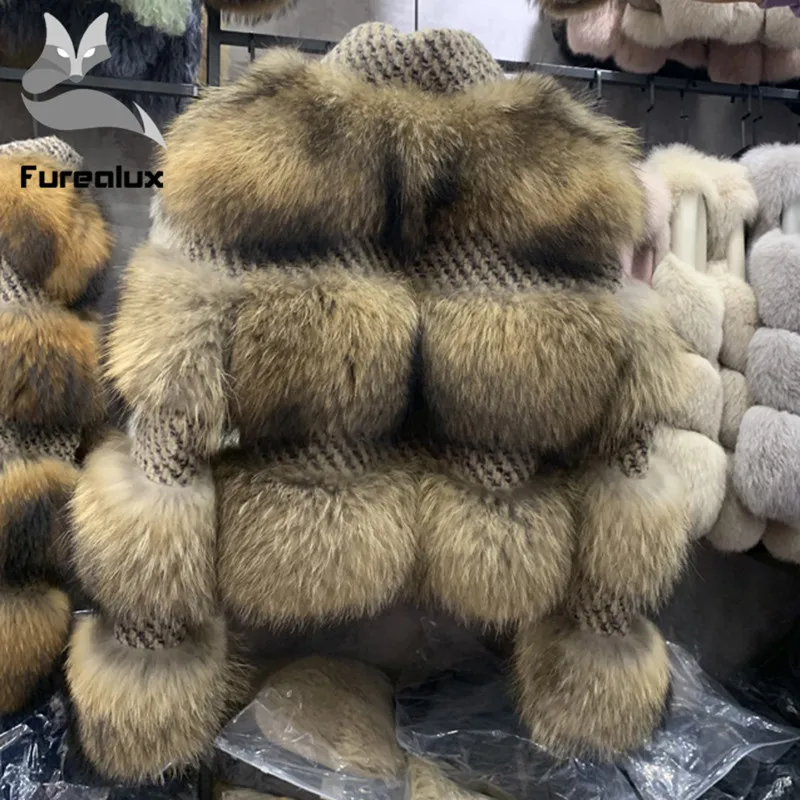 Furealux зимняя новая стильная куртка Женская Толстая Меховая из натурального меха