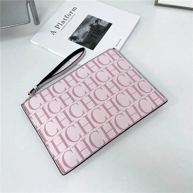 2021 New Luxury Brand CH Clutch Unisex High-quality CH Letter Pattern Clutch luxury envelope leather business clutch purse The first dark pink