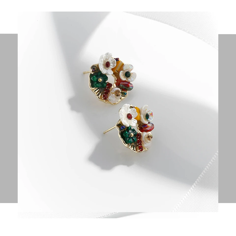 YMYW модные серьги-гвоздики из цинкового сплава в виде цветка из натуральной раковины, роскошные изысканные серьги с фруктами для женщин и девушек, вечерние, рождественский подарок
