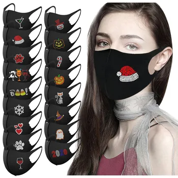 

Adult Women Man Christmas Hallowee Diamonds Masks Pollution Face Masks Reusable Fashion New Mascara 2021 New Year Mask #GM