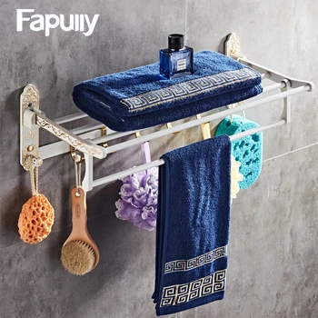 

Fapully Bathroom Shelf White Movable Bath Dual Tier Adjustable Towel Holder Rack Wall Mounted with Hook Bathroom Accessories 128