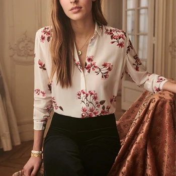 

VERDEJULIAY European Milan Fashion Top Quality 100% Pure Silk Blouse Women 2020 Spring New Runway Floral Print Sweet Lady Shirt