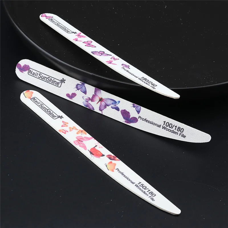 Arquivos de Unhas Arte do Unha Portátil de Madeira Lote 180 240grit Faca Estilo Lixamento Buffers Manicure Lixa Arquivo Lavável 200 Pçs - 100 15 Lixas e polidores de unha