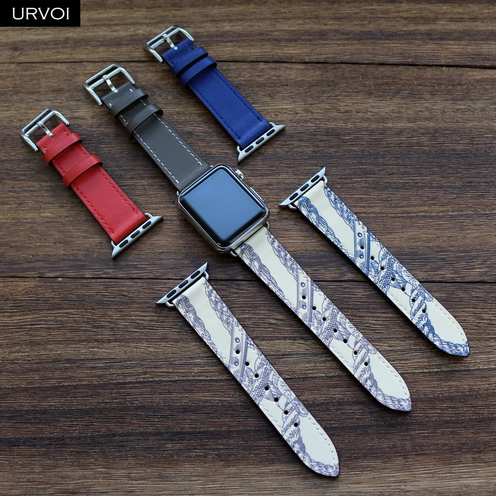URVOI печатных один тур band для apple watch серии 5/4 3/2/1 Swift кожаный ремешок наручных часов