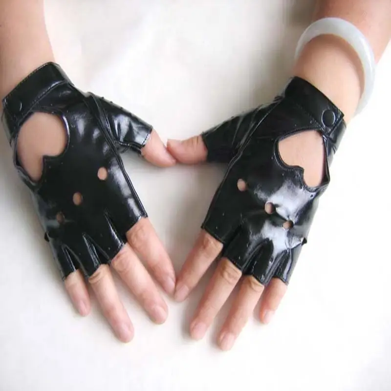 New Womens Faux Leather Fingerless Punk Motorcycle Cosplay Driving Gloves 
