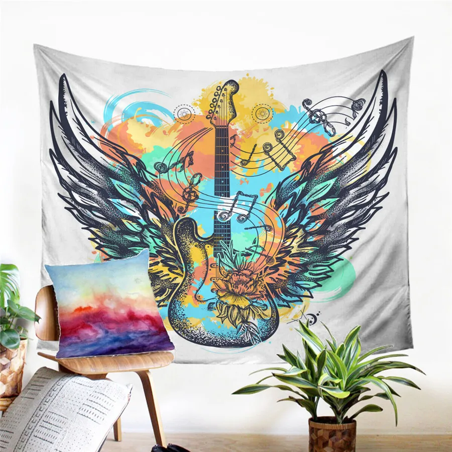 A Guitar Tapestry Wall Hanging Sandy Beach Picnic Rug Camping Tent Sleeping Pad Home Decor Bedspread Sheet Cloth | Дом и сад
