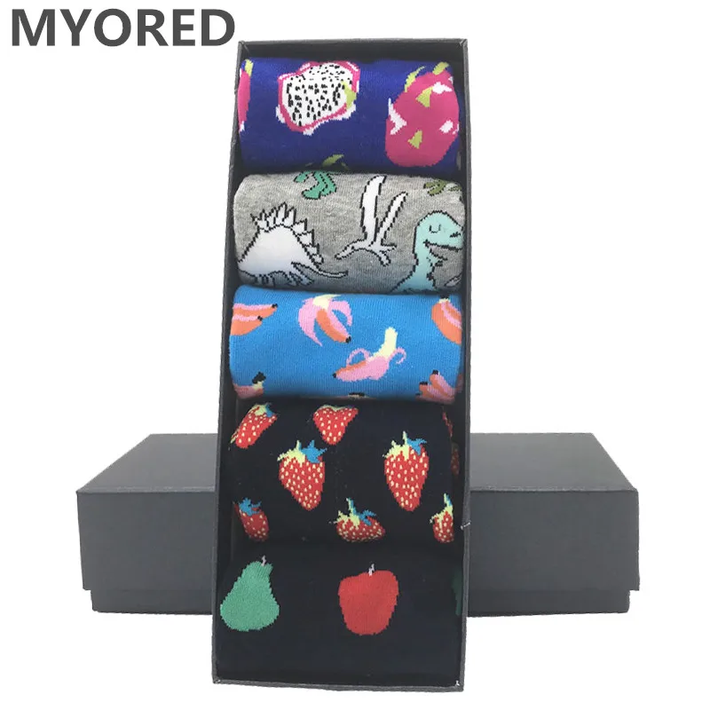Мужские носки MYORED 5 цветов забавные цветные свадебные с динозавром мужское