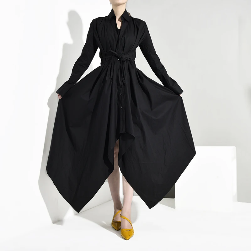 New Fashion Style Black Bandage Asymmetrical Shirt Dress Fashion Nova Clothing