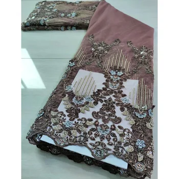 

French Tulle Lace Fabric AYY8 High quality graceful pattern with sequins and colorful tubes Top selling French net lace fabric
