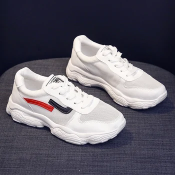

2020 Spring Female Platform Sneakers Ladies Running PU+Mesh Shoes Comfortable Breathable Flats Women Chaussure Femme E14-79
