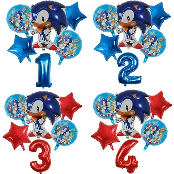 

6pcs Cartoon Sonic Balloons Super Hero 30“ Number Star Foil Helium Balloon Baby Boy Girl Brithday Theme Party Decoration Toys
