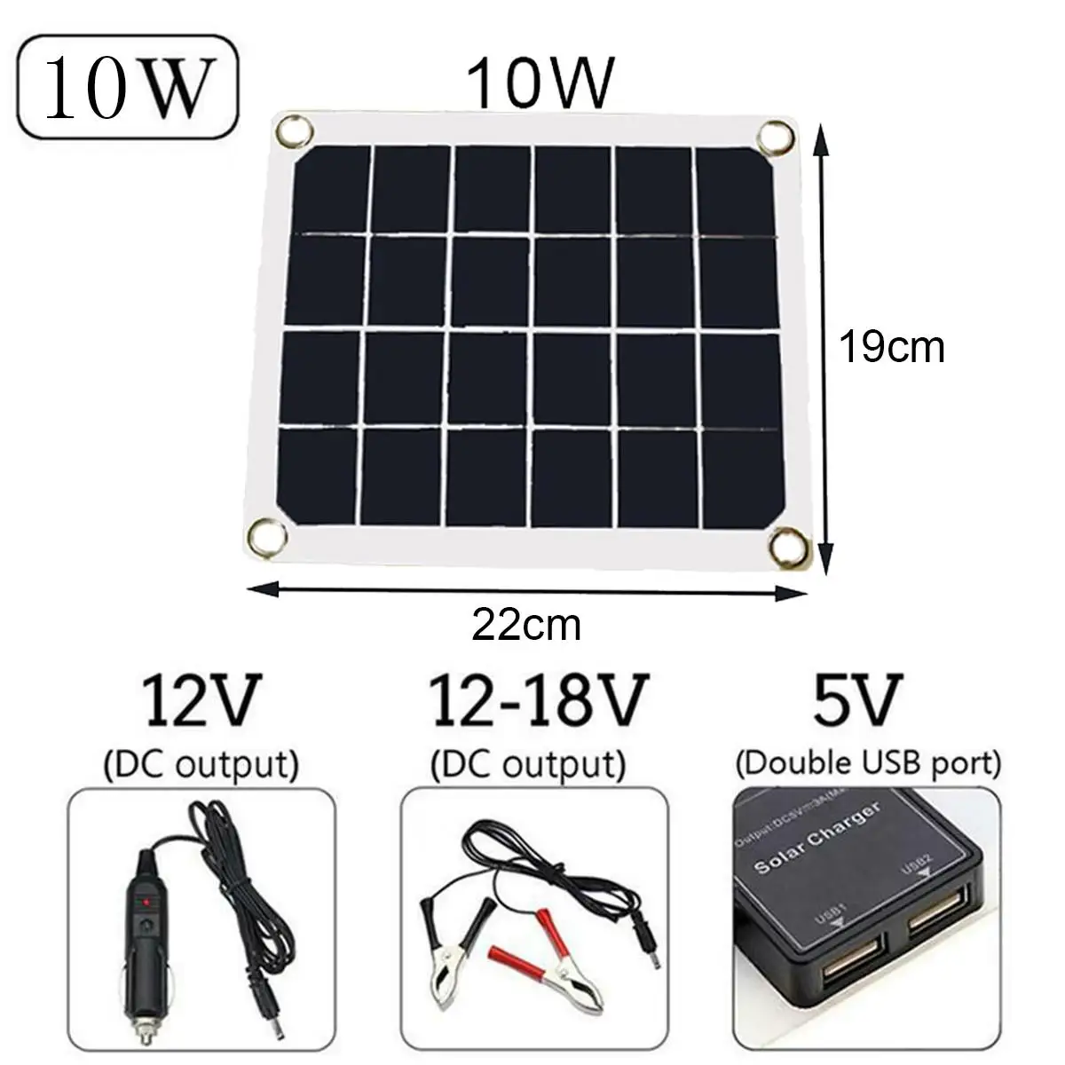 30W Solar Panel Dual USB 18V Solar Panel Solar Cell DC USB Car Battery Charger RV Yacht Camping Solar Panel Charging Boat Charge - Цвет: 10W