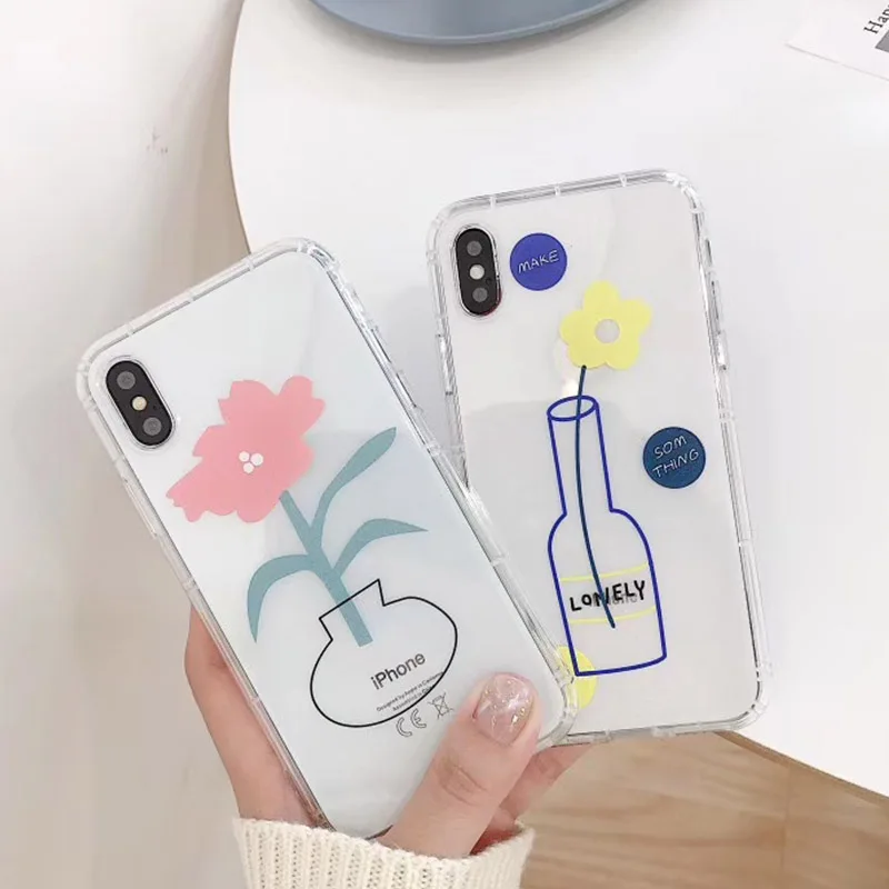 

INS Korean Small Fresh Transparent Flowers Phone Case for iphone XS MAX XR XI XIR X 6 6s 7 8 Plus Anti-drop Silicone Soft Cover