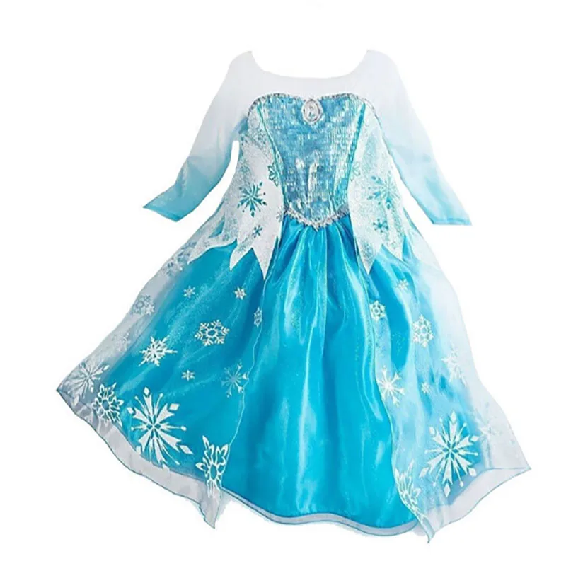 Girl Princess Dress Cosplay Elsa Costume Fancy Dress Kid Halloween Carnival Snow Queen Elza Clothing Party Blue Dress Girls Gift - Color: Only dress 2