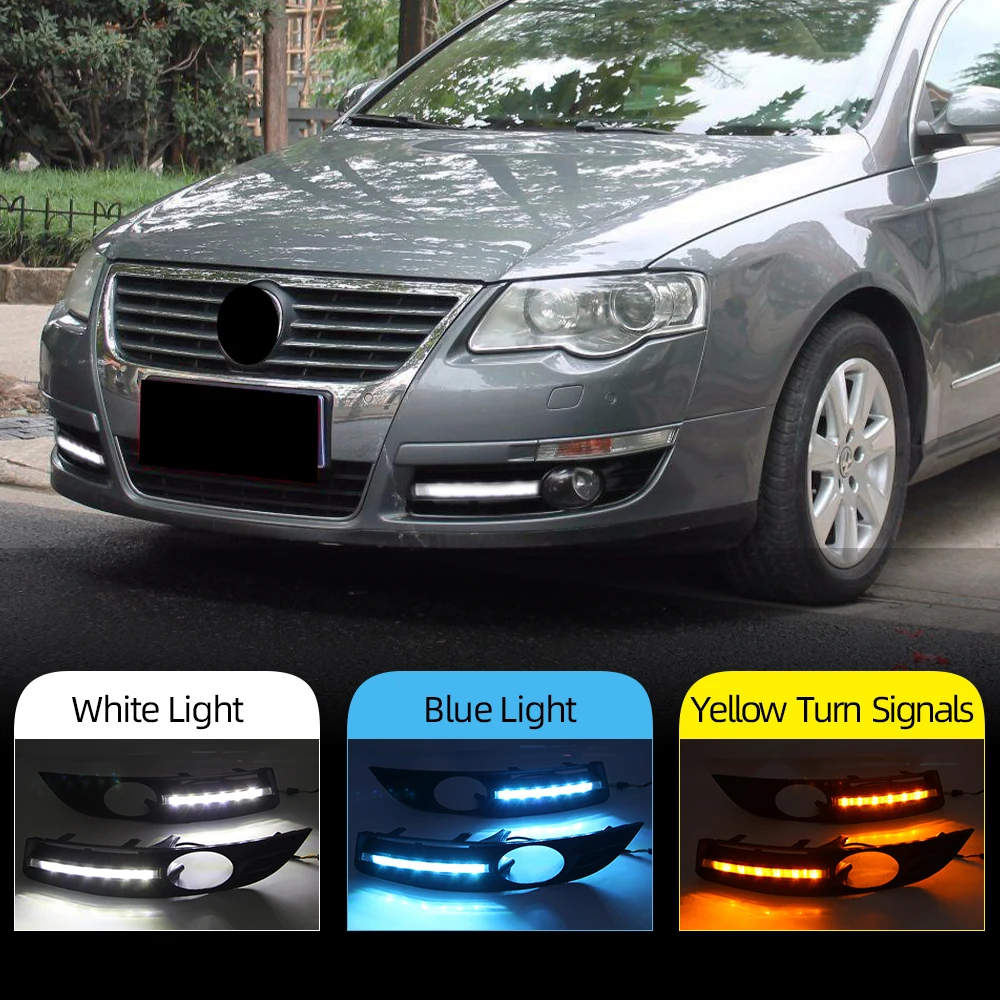 2pcs For Vw Volkswagen Passat 2005 - 2011 Car Light Drl Led Fog Lamp Daytime Running Lights With Yellow Turn Signal - Daytime Running Lights - AliExpress