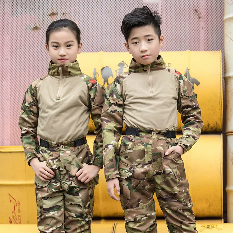 

Breathability Elastic Cotton Camouflage Uniform for Children Multi Pocket Long Sleeve Army Tactical Scouting Training Costome