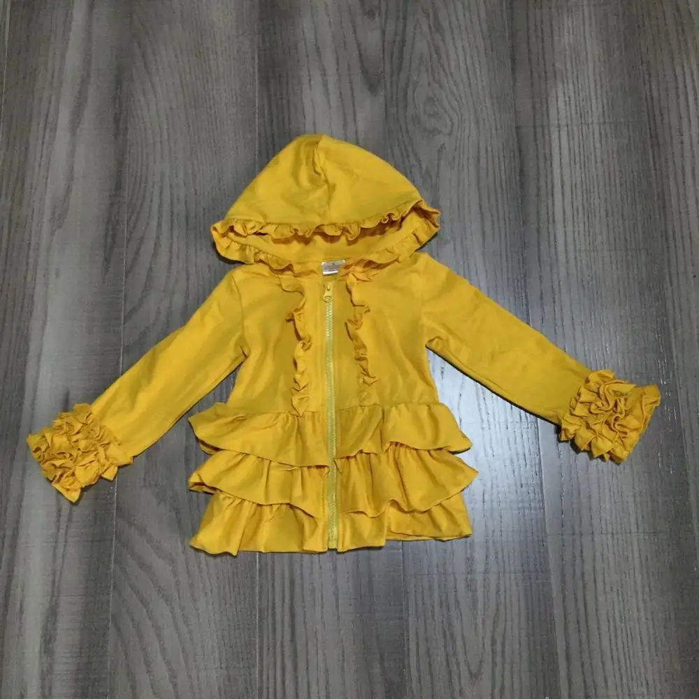 Золотой baby girl top clothes girls fall/winter hoodie solid red/yellow coat with ruffle children kids fashionable clothing - Цвет: Золотой