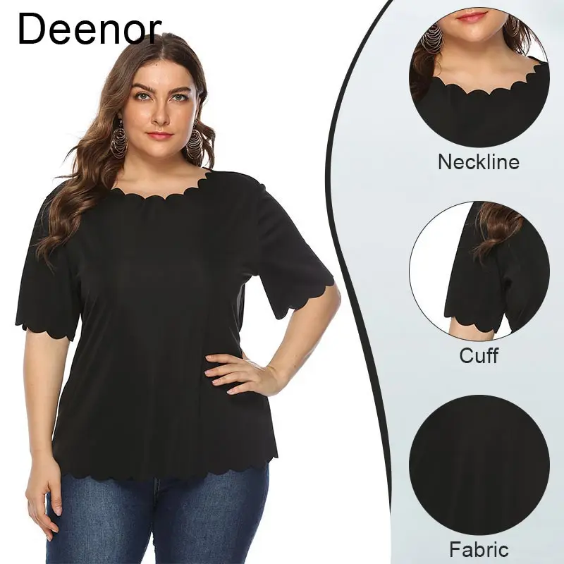 Deenor Plus Size Women's Shirt Summer Soild Simple Versatile T-shirt Ladies Blusas Wwomen's Clothing Large