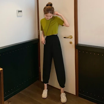 

Spring Summer Ladies Korean Harem Pants Solid Color Breathable Thin Casual Pencil Pants Simple Trousers For Women