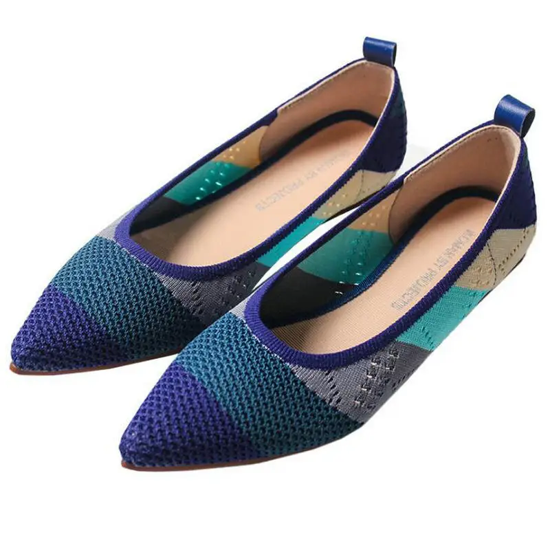 Flats Pointed Toe Roman hot design mixed colors pointed toe slip on mules women single shoes microfiber knitted flats femme
