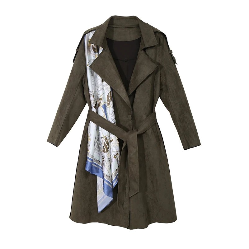 Женский синий Тренч в английском стиле Зимняя мода с поясом шарфы соединены дамы стильный длинный жакет пальто 5776 - Цвет: Green 5776