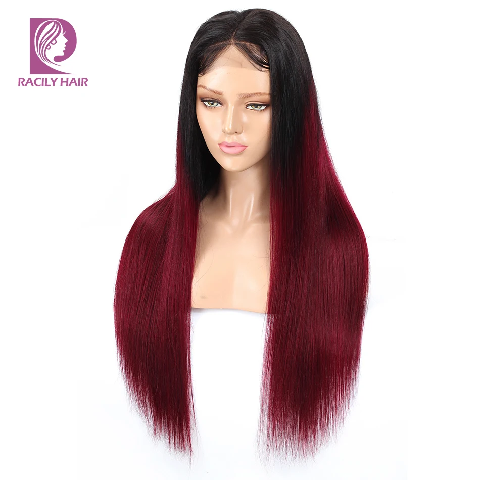 Парики из натуральных волос на кружевной основе, 4x4, парики из натуральных волос, цвет черный, 1B/бордовый, бесклеевая, бразильский парик