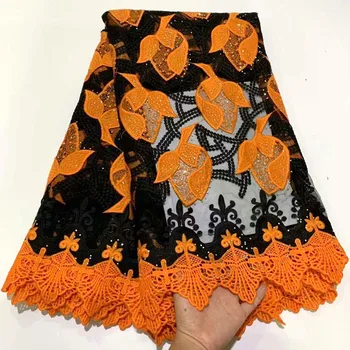 

Latest Wine African Embroidery Tulle Lace Fabric 2019 High Quality French Milk Silk Lace Fabric With Sequins 5 Yards 02