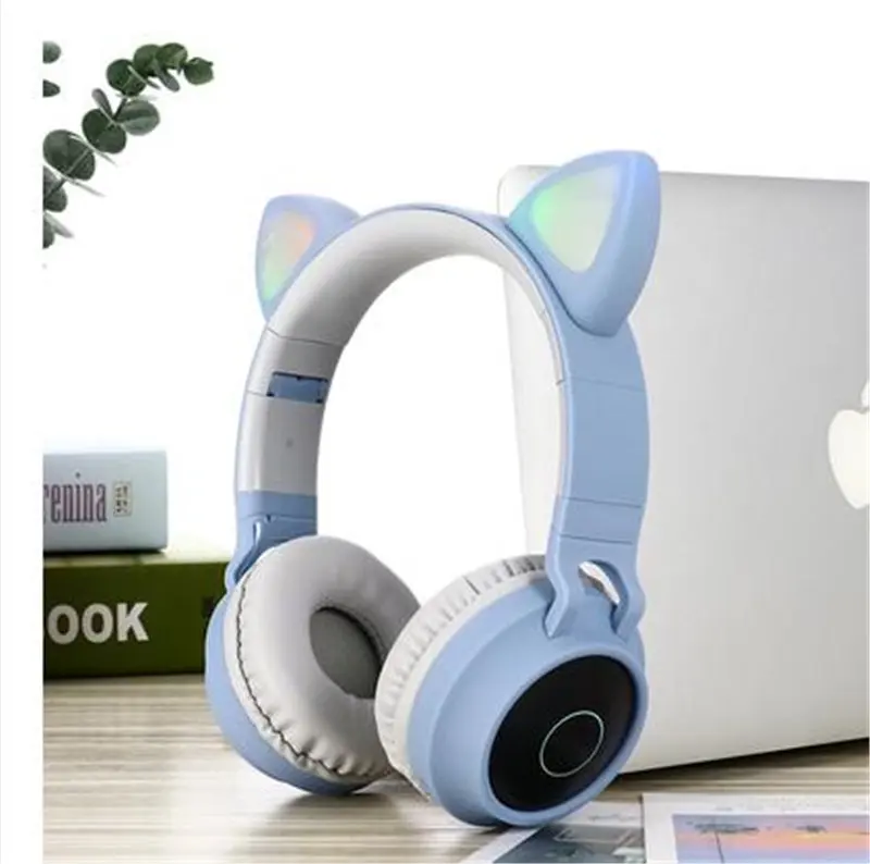 BOLAKER Bluetooth стерео наушники с кошачьими ушками Flash одежда насадки для душа с наушники со светодиодной подсветкой игры слушать песню вживую - Цвет: Синий