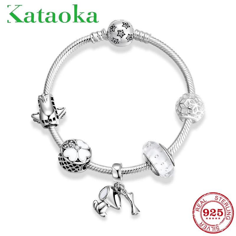 925 пробы серебряный кулон в виде щенка, звезда, CZ браслет, цепочка в виде змеи, цветок, бусины, браслеты для женщин, нежный очаровательный браслет, ювелирное изделие