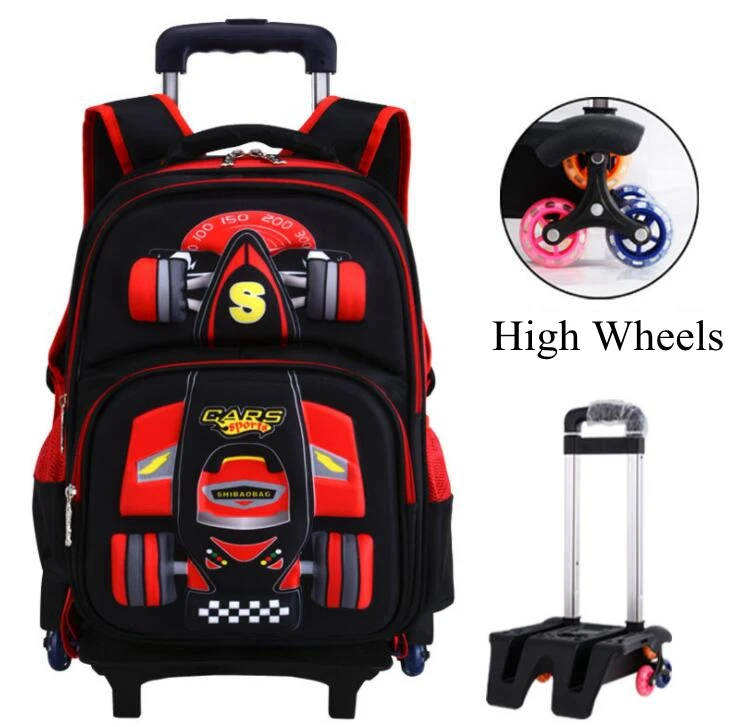 Детские школьные сумки на колесиках, школьные рюкзаки на колесиках для мальчиков, детские школьные рюкзаки на колесиках, детские дорожные сумки на колесиках - Цвет: 6 wheels  red high