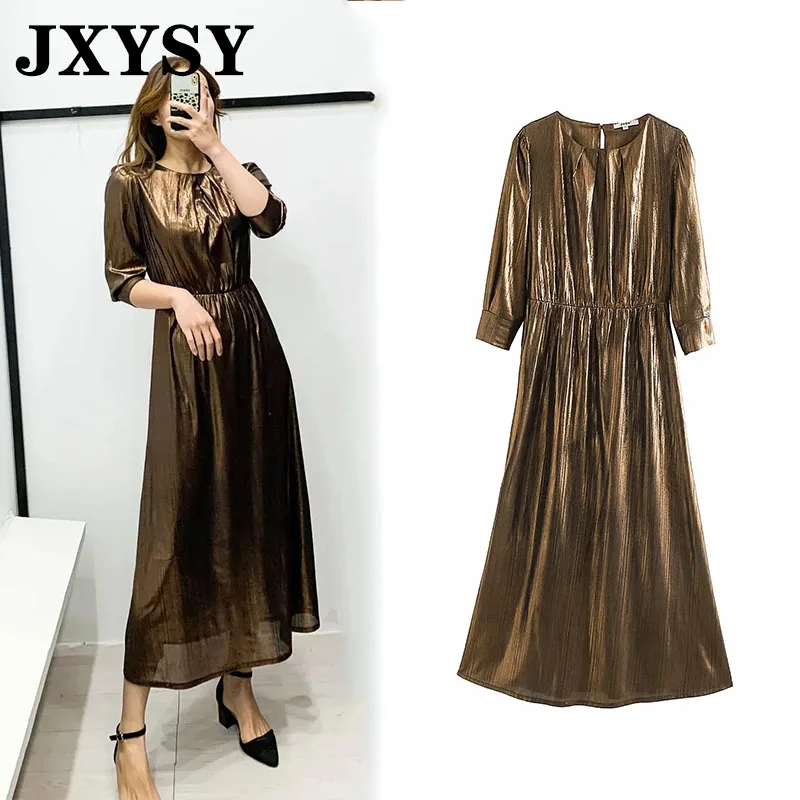 JXYSY, женское платье в английском стиле, модное, Металлизированное, пушистое, миди, vestidos de fiesta de noche vestidos, женское вечернее платье