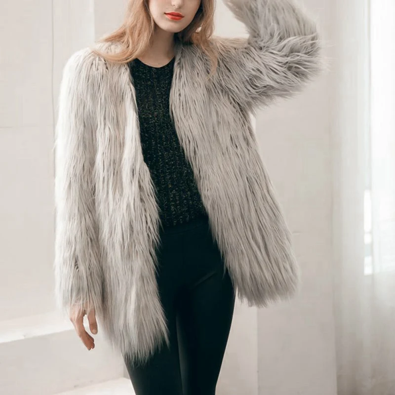 Fur Coat Women Autumn Winter Fashion Causal All-match Solid Color Faux Fur Plus Size Loose Long Sleeves Long Coat Jacket
