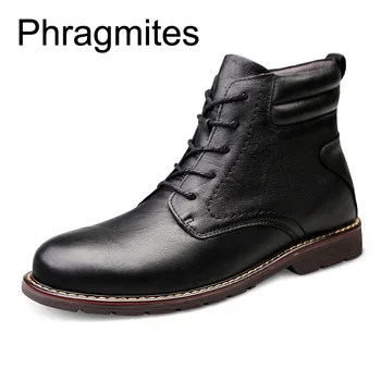 

Phragmites Men's Motorcycle Martin Boots Leather Combat Boots Fur Leather Winter Shoes High Quality Mens Boots