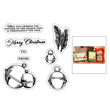 

2020 New Christmas Bells Sentiment Word Clear Stamps and Leaves Metal Cutting Dies For Scrapbooking Crafts Greeting Card Making