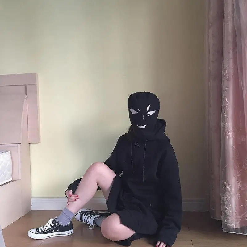 Женская и мужская зимняя вязаная громоздкая Шапка-бини, новинка, забавная, аниме, мужская, с вышивкой лица, Харадзюку, мешковатая, свободная, с черепом, шапка, теплая