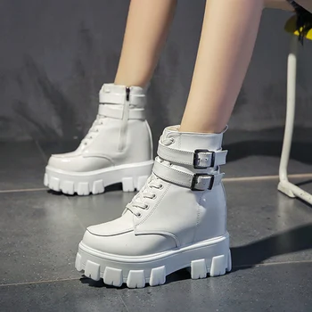 

Leather Ankle Boots Women High Heels Winter Boot Fashion Buckle Warm Plush Ladies Ankle Boot Woman Winter Shoes Platform Shoes