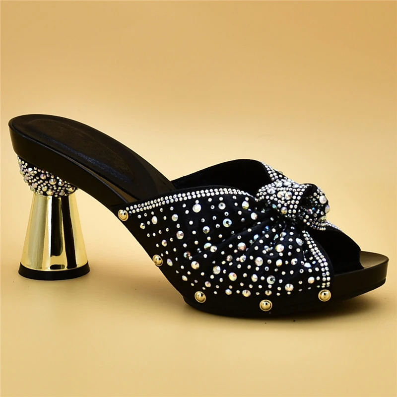 Black shoes only Комплект из туфель и сумочки в итальянском стиле, для вечерние в Для женщин, комплект из туфель и сумочки в тон, украшенные Стразы дизайнерская женская обувь роскошные - Цвет: Black shoes only