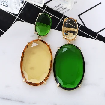 

Large Geometric Crystal Tourmaline Stone Drop Earrings for Women Luxury Wedding Party Jewelry Metal Gold Plating Free Shipping