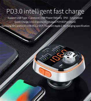 

Car Kit Bluetooth 5.0 FM Transmitter Modulator QC3.0 fast charging USB Charger stereo MP3 Player Hands-free Calling #1010