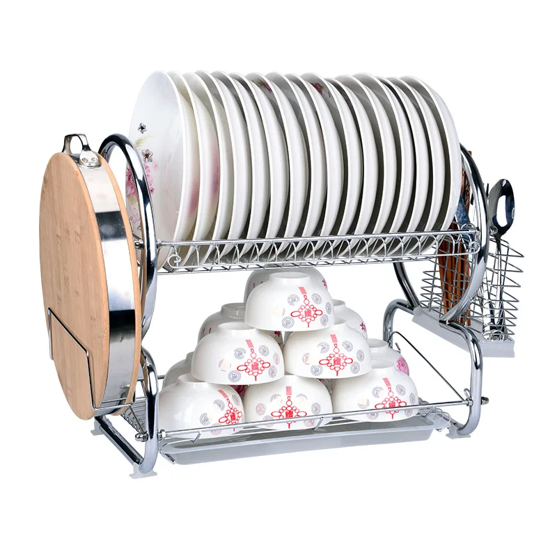 

Inoxidable Kitchen Organizer 2-Tier Slippery Dish Dish Talheres Cop Talheres Tigela Rack Rack Storage Rack Rack Rack Rack Rack