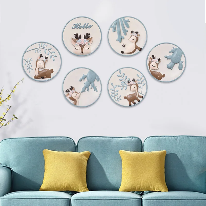 

Roogo Home Resin Sika Deer Wall Decoration Creative Cartoon Wall Hangers Living Room Wall Decorations Hanging Decoration