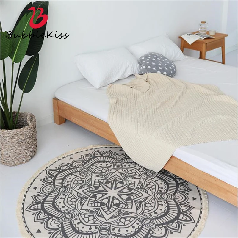 

120X120cm Soft Hand Woven Round Carpets For Living Room Bedroom Cotton Rugs Home Carpet Floor Door Mat Home Decor Area Rug
