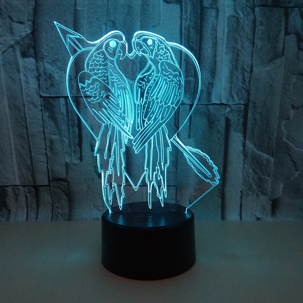 

Foreign Trade New Style Parrot Colorful 3D Creative Small Night Lamp Bird Colorful Touch Lamp Customizable Logo Small Table Lamp