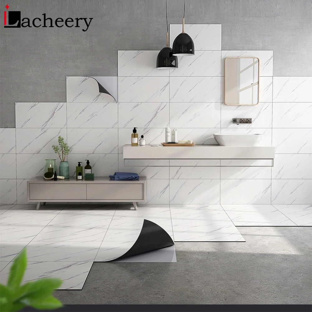Marble Self Adhesive Ceramic Tile Stickers Waterproof Wallpaper Art Floor Sticker Kitchen Decorative Film Ground Contact Paper
