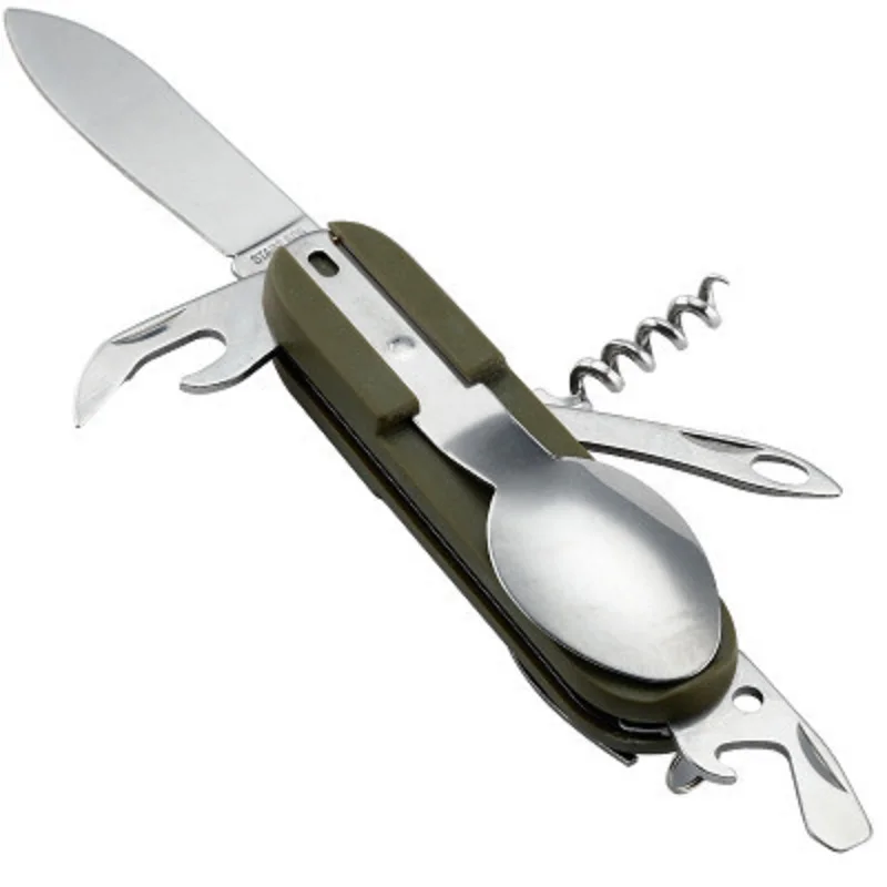 

EDC Outdoor Detachable Multi Tool Portable Picnic Camp Spoon Fold Spork Fork Flatware Tableware Knife Cutlery Bottle Can Opener