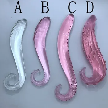 Hippocampus Shape G Shape Pyrex Glass Crystal Dildo with Spot Beads Fake Penis Anal Butt Plug Gay Masturbation Box Shipping 1