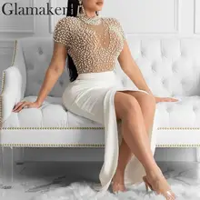 Glamaker, белое длинное платье с высокой талией и разрезом, женское облегающее платье средней длины с коротким рукавом, элегантные сексуальные вечерние платья, летнее платье vestidos