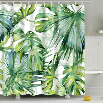 

Tropical Shower Curtain Green Plants Polyester Shower Curtain Waterproof Bathroom Leaves Printing Curtain Bathroom Products