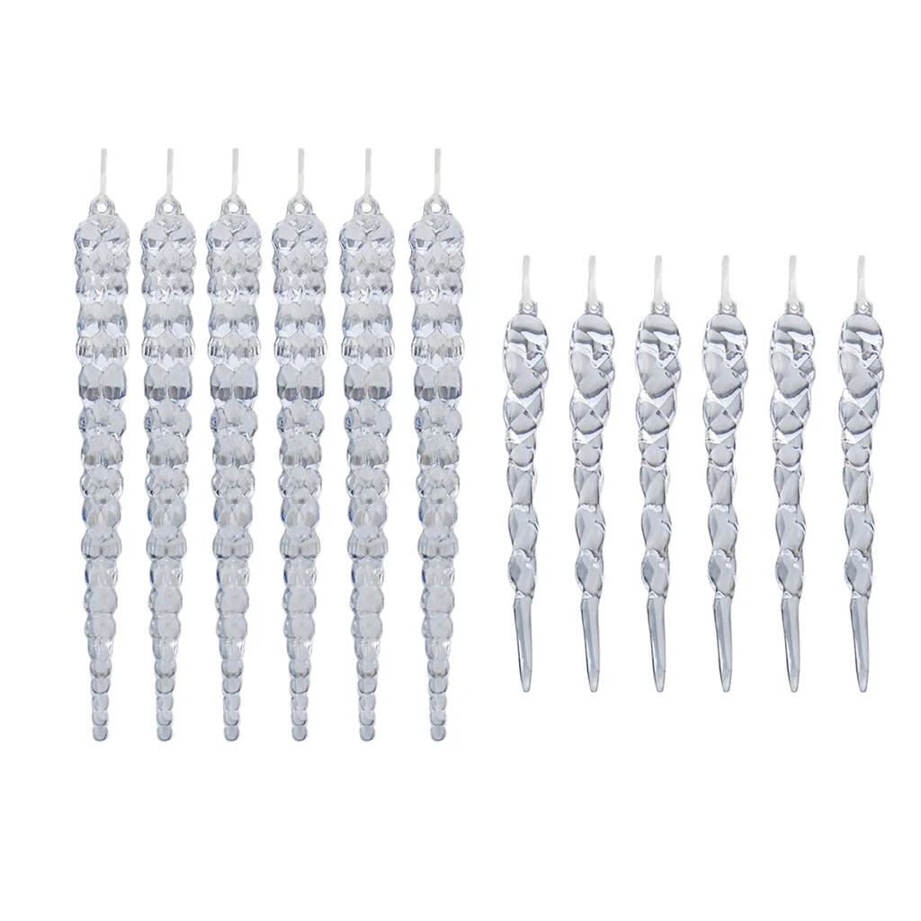 12 Pieces Clear Acrylic Icicle Ornaments Christmas Tree Hanging Crystals Decoration, 12 & 15cm