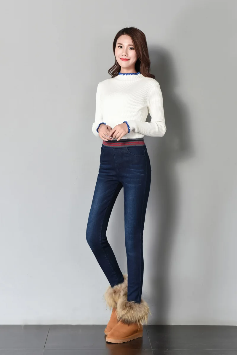 Джинсы для женщин 2019 толстый теплый флис Плюс Размер повседневные брюки Высокая талия джинсы эластичная талия узкие брюки модные